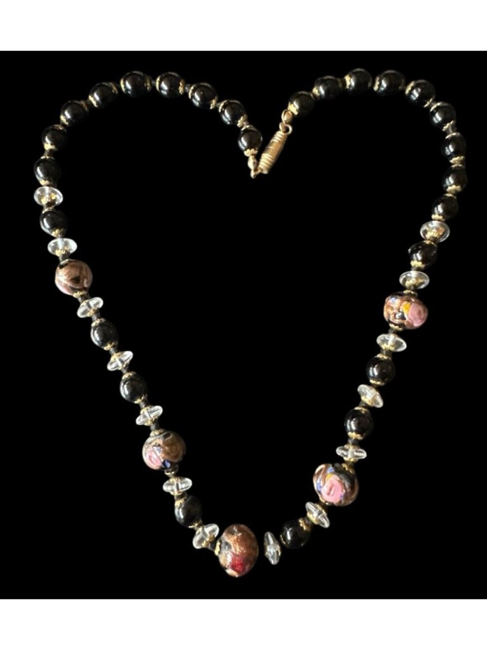 Vintage Murano Italy Wedding Cake Necklace Knotted Floral Art Glass Beads 18.5”